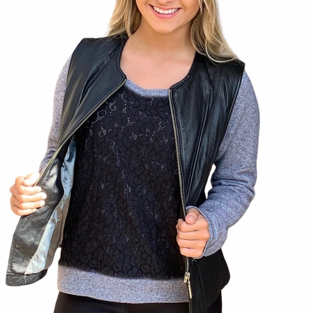 Kenneth Cole New York Leather Zip Vest Black Size Small
